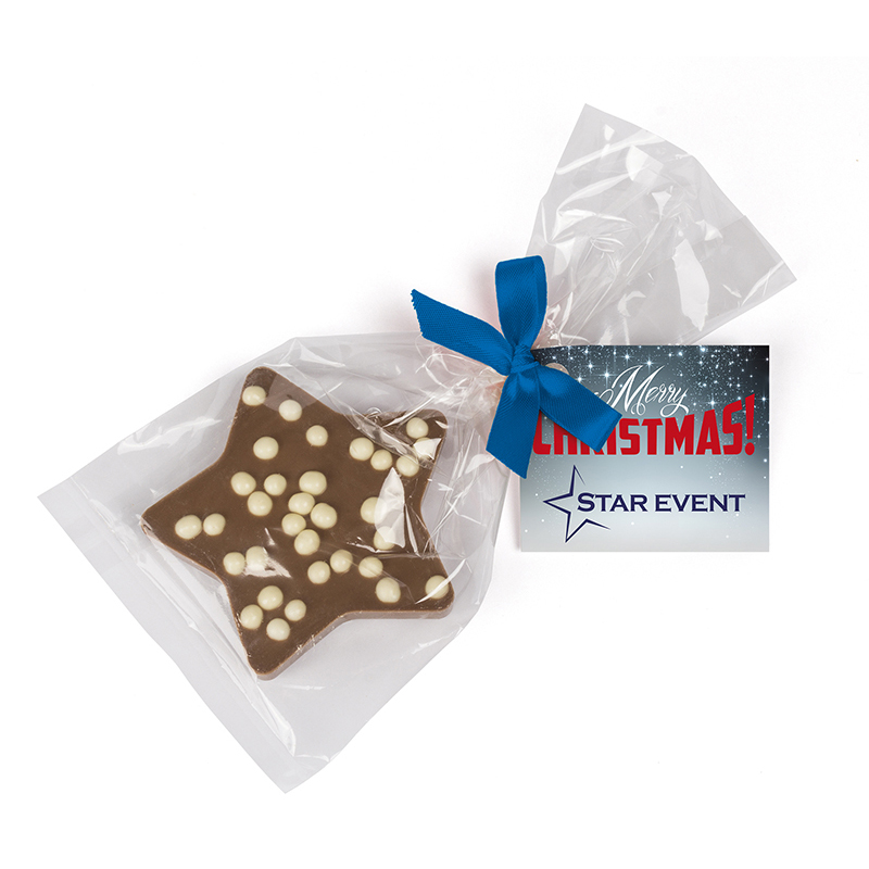 Schoko Weihnachtsstern | Vollmilchschokolade | Blaue Schleife | 4c Euroskala