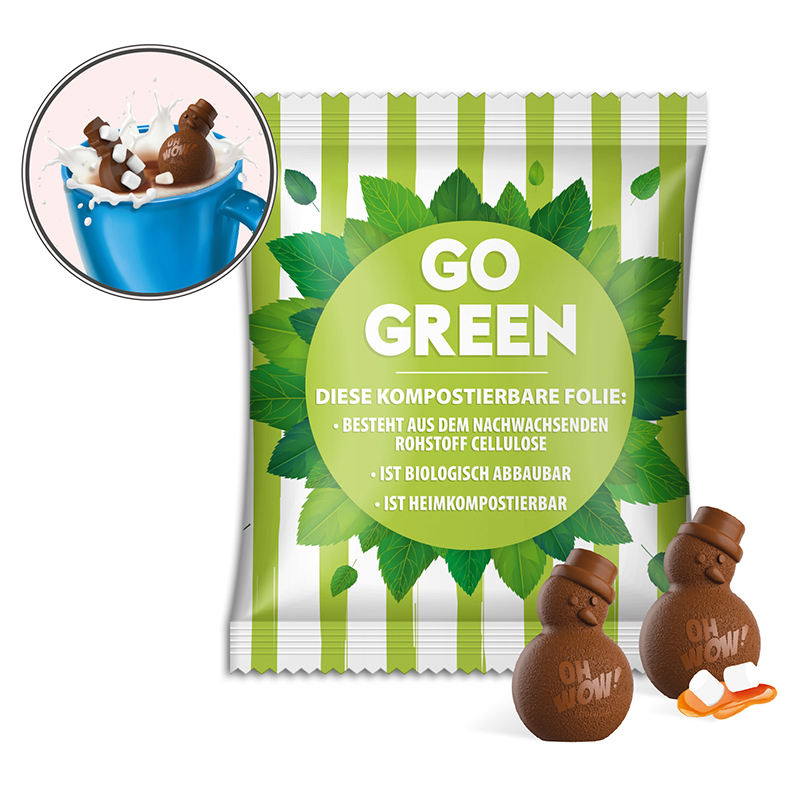 Mini Schokoladen Schneemann | 20 g | transparente kompostierbare Folie | 4c Euroskala + weiß