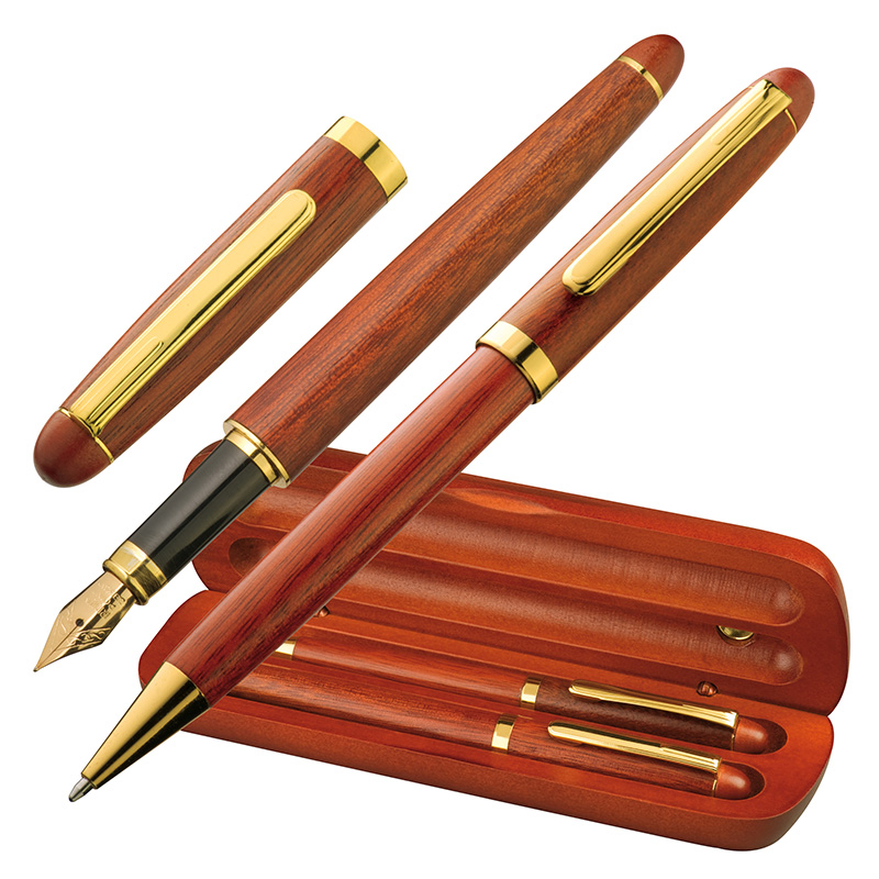 Holz-Schreibset mit Kugelschreiber und Füllfederhalter