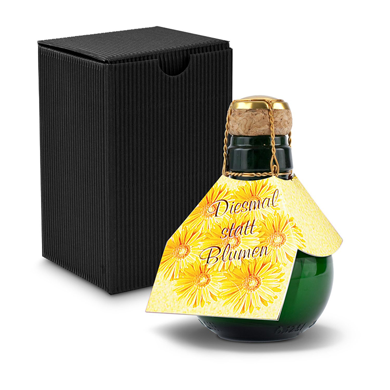 Kleinste Sektflasche der Welt! Diesmal statt Blumen - Inklusive Geschenkkarton in Schwarz, 125 ml