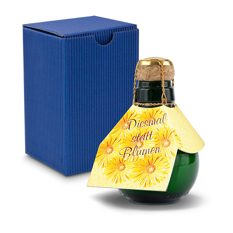 Kleinste Sektflasche der Welt! Diesmal statt Blumen - Inklusive Geschenkkarton in Blau, 125 ml