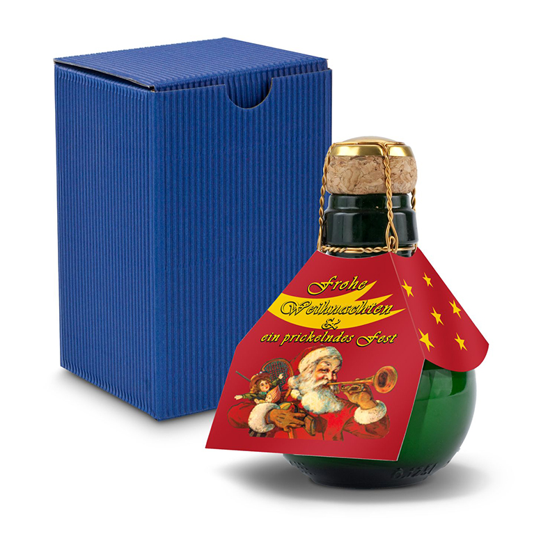 Kleinste Sektflasche der Welt! Weihnachtsgruß - Inklusive Geschenkkarton in Blau, 125 ml
