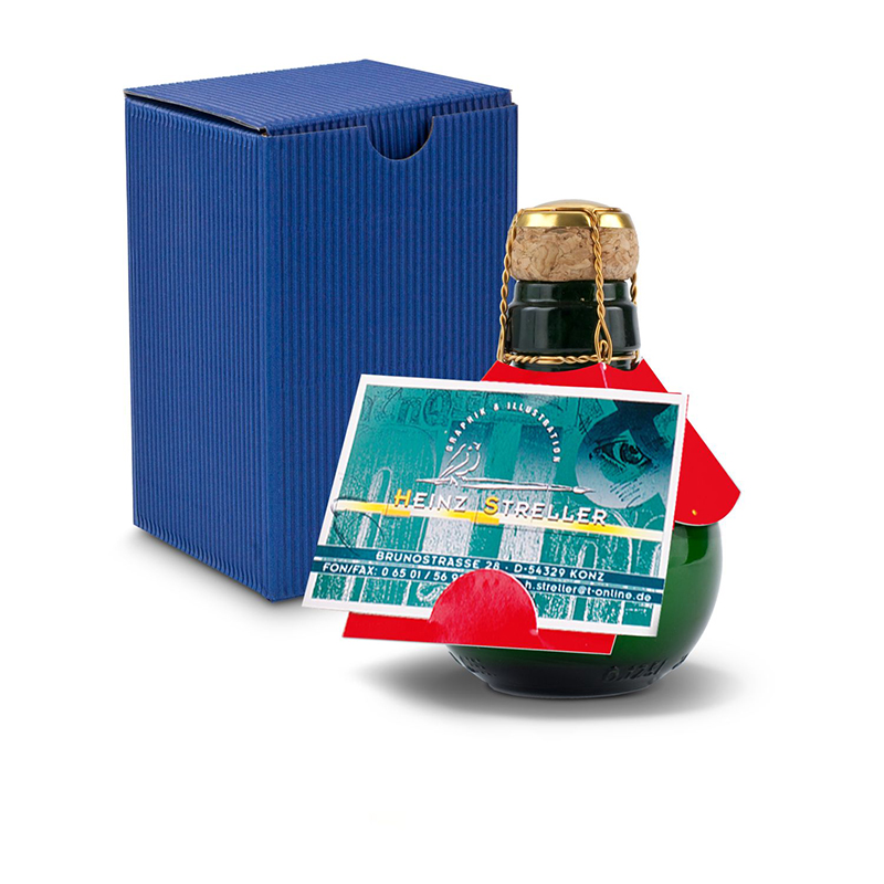Origineller Sekt Visitenkarteneinschub - Karton Blau, 125 ml