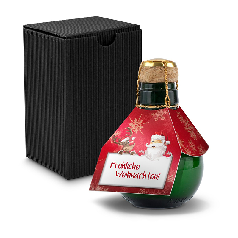 Origineller Sekt Fröhliche Weihnachten - Karton Schwarz, 125 ml