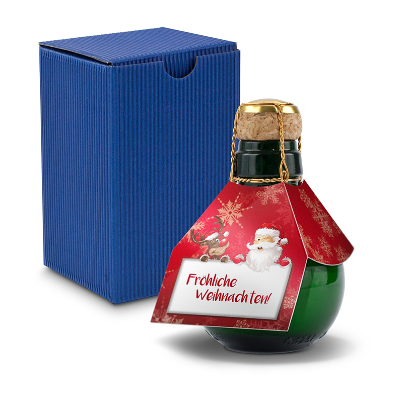 Origineller Sekt Fröhliche Weihnachten - Karton Blau, 125 ml