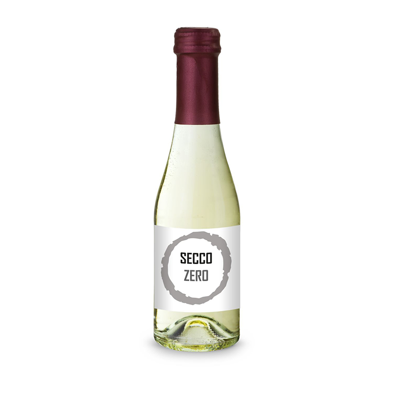 Secco ZERO, alkoholfrei - Flasche klar - Kapsel Bordeauxrot, 0,2 l
