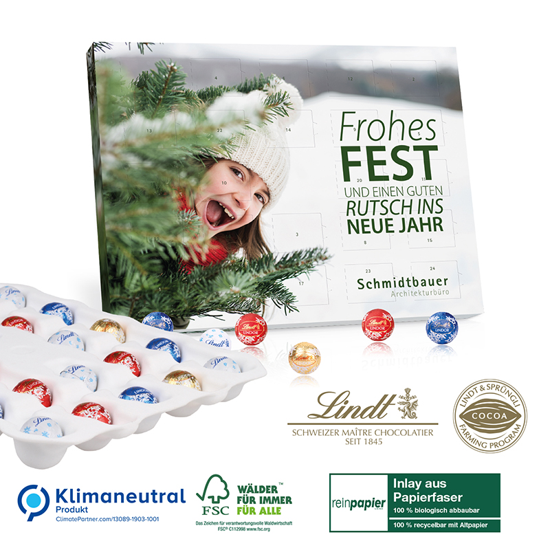 Tisch-Adventskalender Lindt Gourmet Edition Organic, Klimaneutral, FSC®