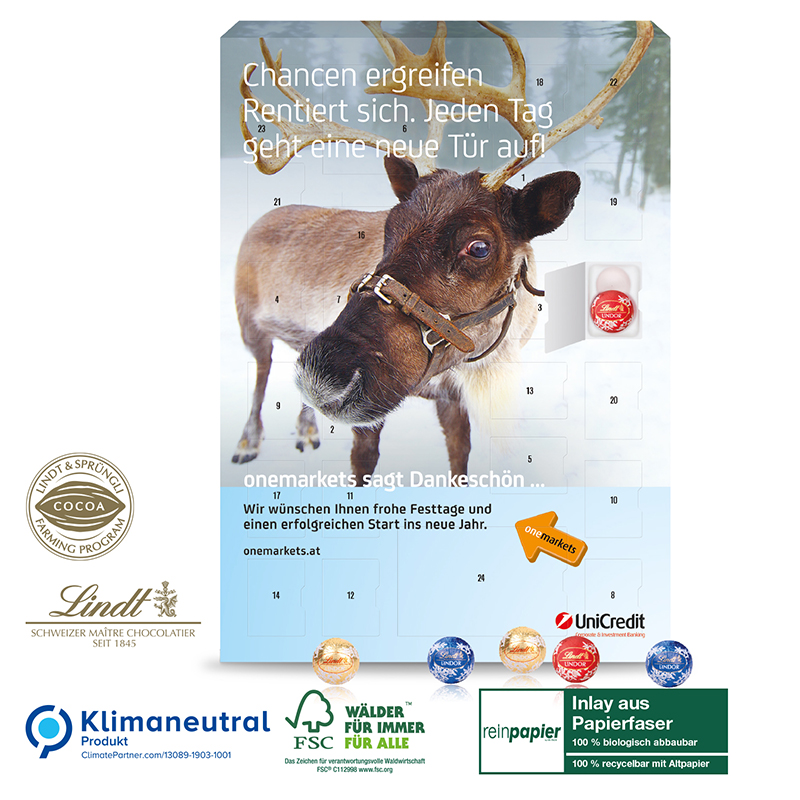 Wand-Adventskalender Lindt Gourmet Edition Organic, Klimaneutral, FSC®