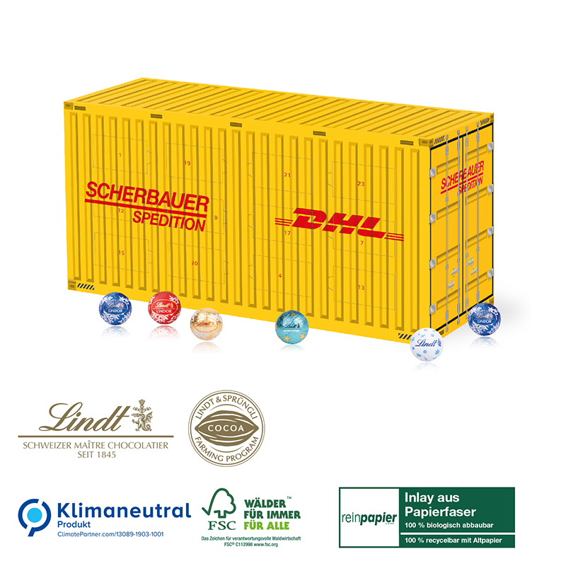 3D Adventskalender Lindt Container Organic, Klimaneutral, FSC®