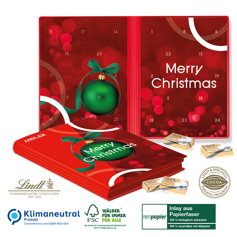 Adventskalender Weihnachtsbuch Exklusiv Organic mit Lindt Schokotäfelchen, Klimaneutral, FSC®