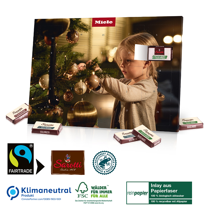 Tisch-Adventskalender mit Fairtrade-Kakao Organic, Klimaneutral, FSC®