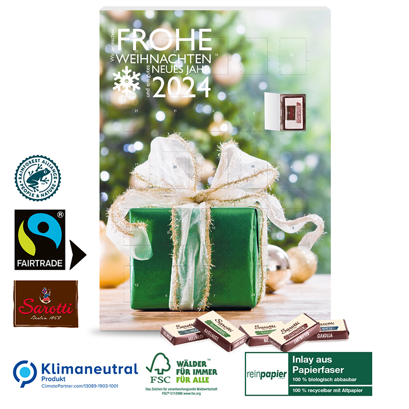 Wand-Adventskalender mit Fairtrade-Kakao Organic, Klimaneutral, FSC®