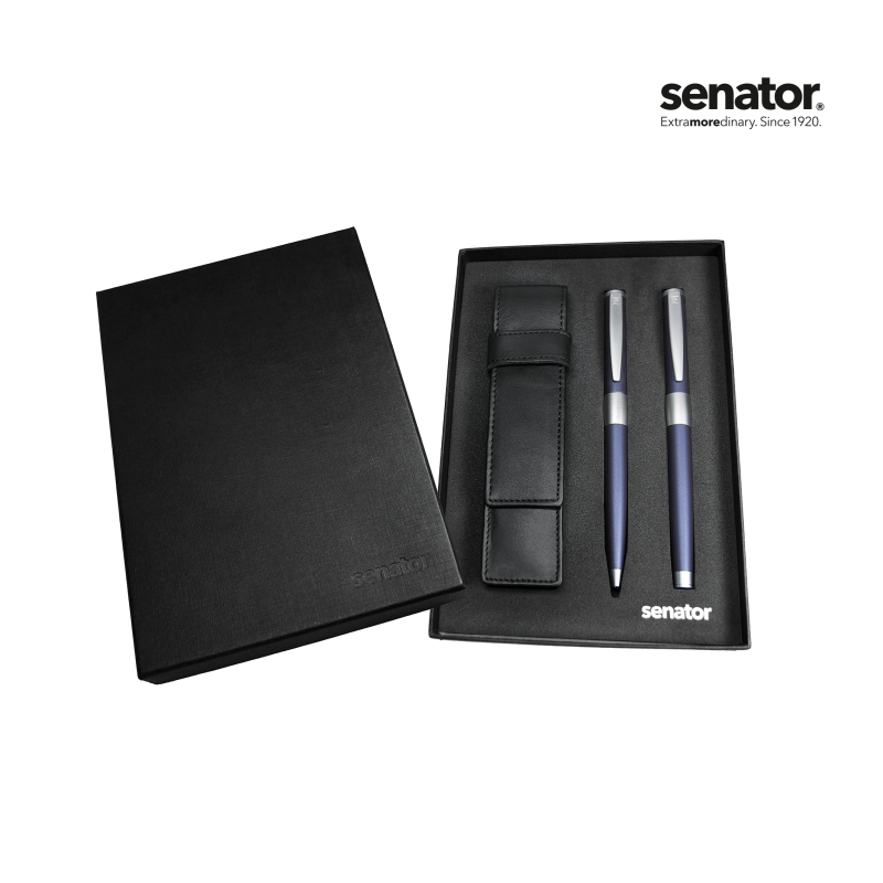 senator® Image Chrome Set (Drehkugelschreiber+ Rollerball in Box mit Lederetui)