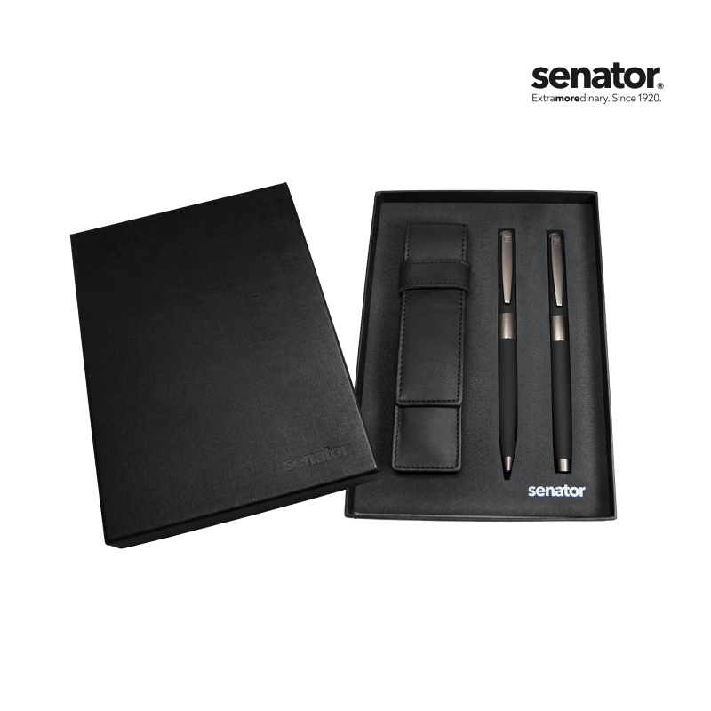 senator® Image Black Line Set (Drehkugelschreiber+ Füllhalter in Box mit Lederetui)