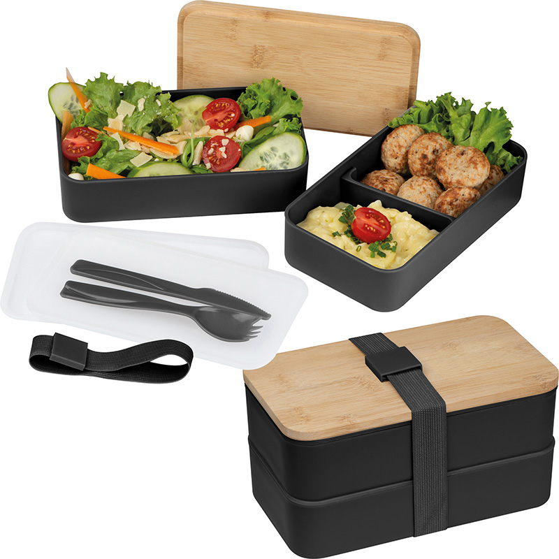 2-stöckige Lunchbox aus Kunststoff und Bambus