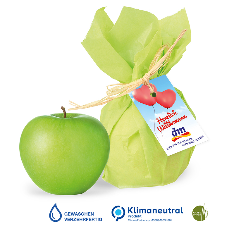 Werbe-Apfel mit Werbekärtchen, Klimaneutral, FSCÂ®