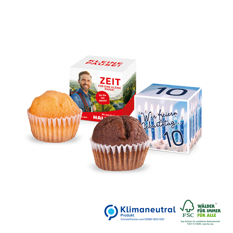 Muffin Mini im Werbewürfel, Klimaneutral, FSCÂ®
