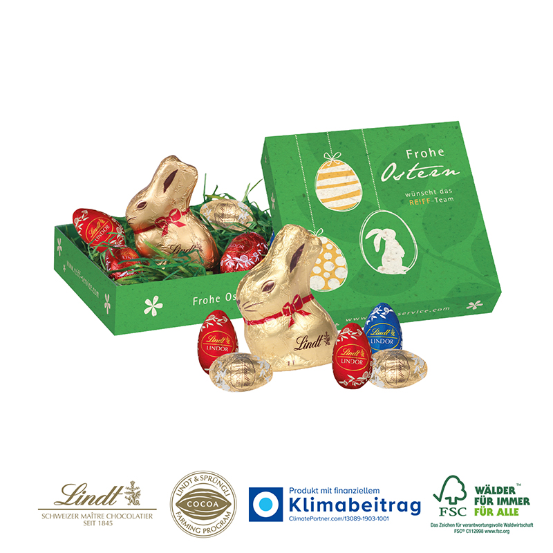 Osternest mit Schokolade von Lindt auf Graspapier, Klimaneutral, FSC®