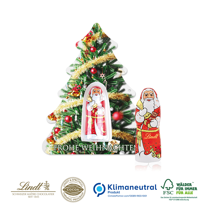 Schokokarte Business Weihnachtsbaum mit Lindt Weihnachtsmann, Klimaneutral, FSC®
