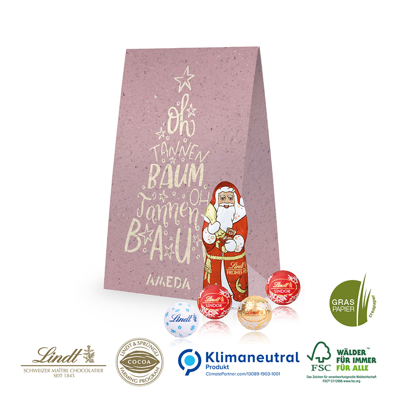 Graspapier Geschenktüte mit Lindt Santa & Lindt Minis, Klimaneutral, FSC®