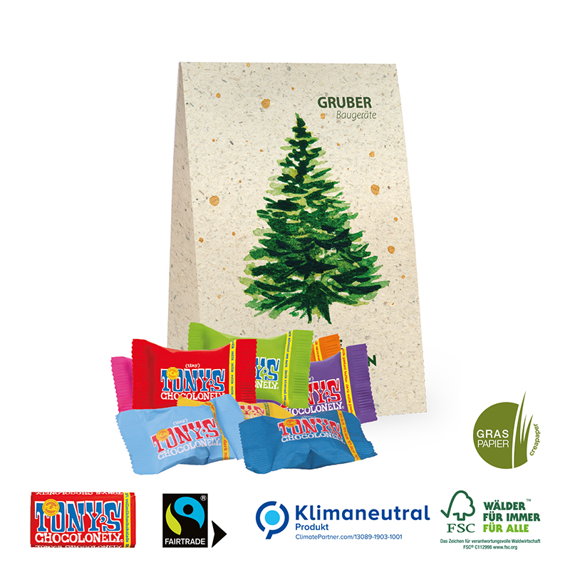 Graspapier Geschenktüte mit Tony´s Schokolade, Klimaneutral, FSC®