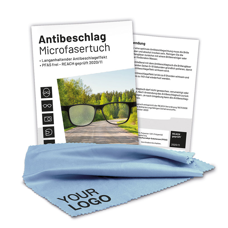 Antibeschlag-Microfasertuch blau 17x14 cm, All-Inklusive-Paket