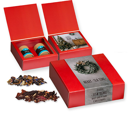 Verschiedene Teesorten, , ca. 60-120g, Geschenk-Set Premium mit 2 Biologisch abbaubaren Eco Pappdosen Midi
