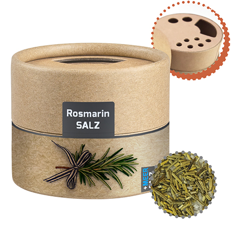 Gewürzmischung Rosmarin-Salz, ca. 52g, Biologisch abbaubarer Eco Pappstreuer Mini