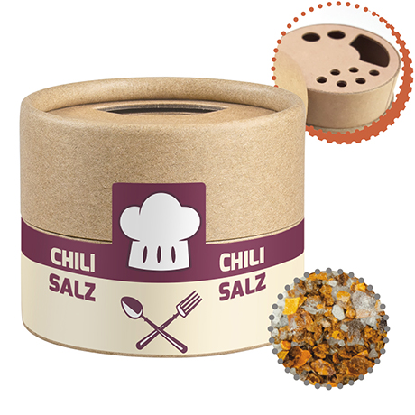 Gewürzmischung Chili-Salz, ca. 30g, Biologisch abbaubarer Eco Pappstreuer Mini