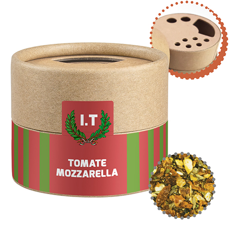 Gewürzmischung Tomate-Mozzarella, ca. 28g, Biologisch abbaubarer Eco Pappstreuer Mini