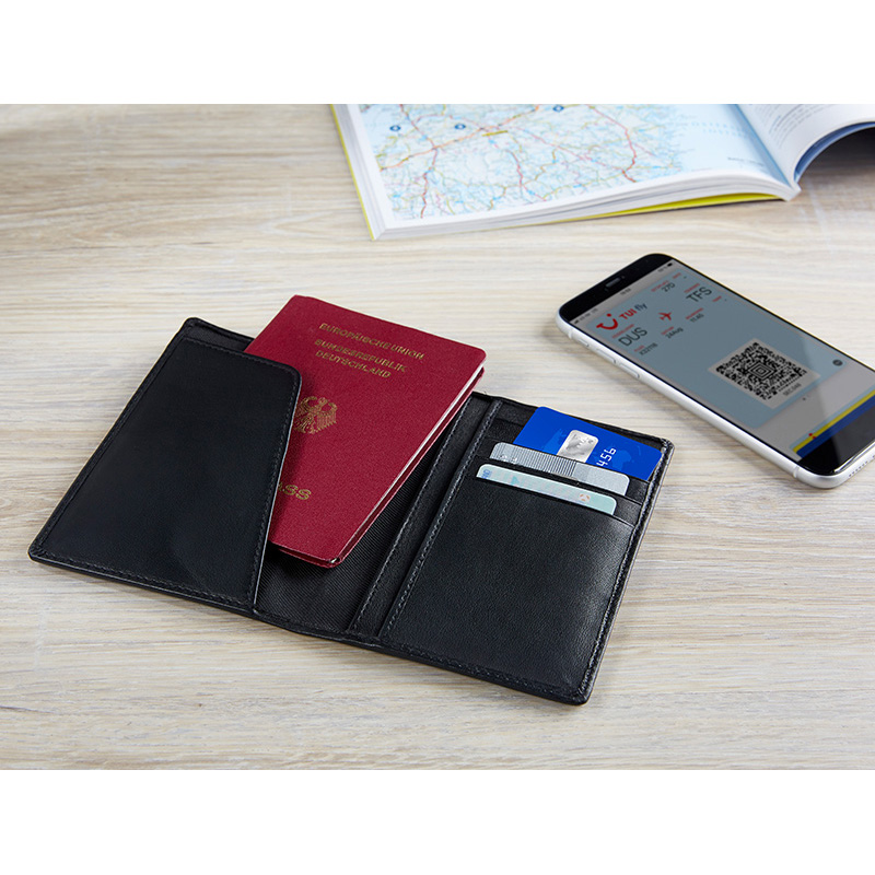 RFID Leder-Etui für Reisepass, Kreditkarten und Dokumente