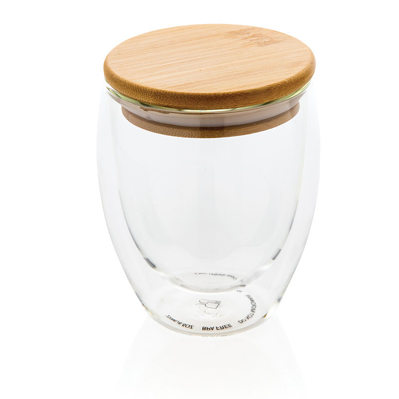 XD Collection Doppelwandiges Borosilikatglas mit Bambusdeckel 250ml
