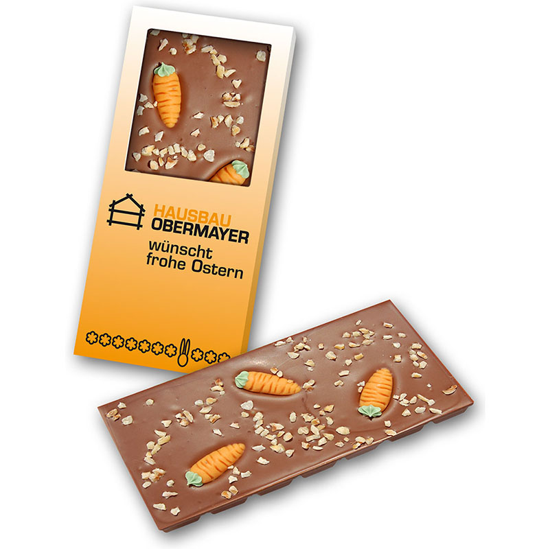 Osterschokolade im bedruckten Karton