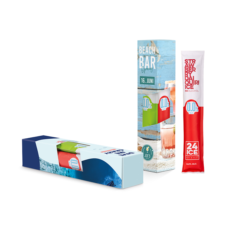 Mocktail Ice Werbeverpackung aus weißem Karton 2 x Mojito + 1 x Daiquiry